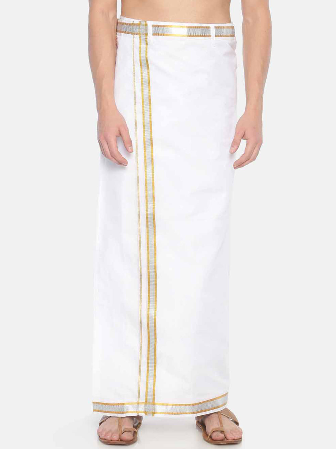 Sethukrishna Men White Solid Readymade Pocket Dhoti - Distacart