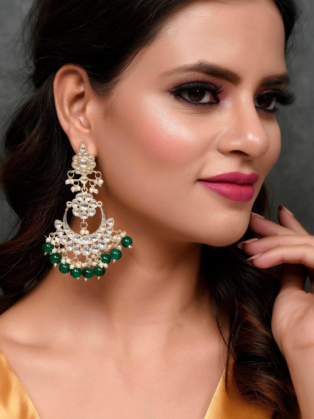 Shoshaa Green Contemporary Chandbalis Earrings - Distacart