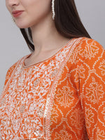 Thumbnail for Kalini Women Orange Ethnic Motifs Printed Cotton Anarkali Kurta - Distacart