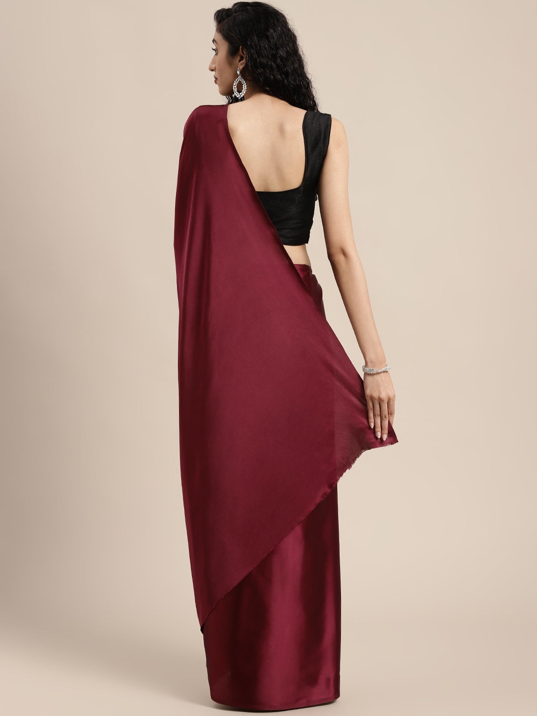 Mitera Maroon Solid Satin Saree - Distacart