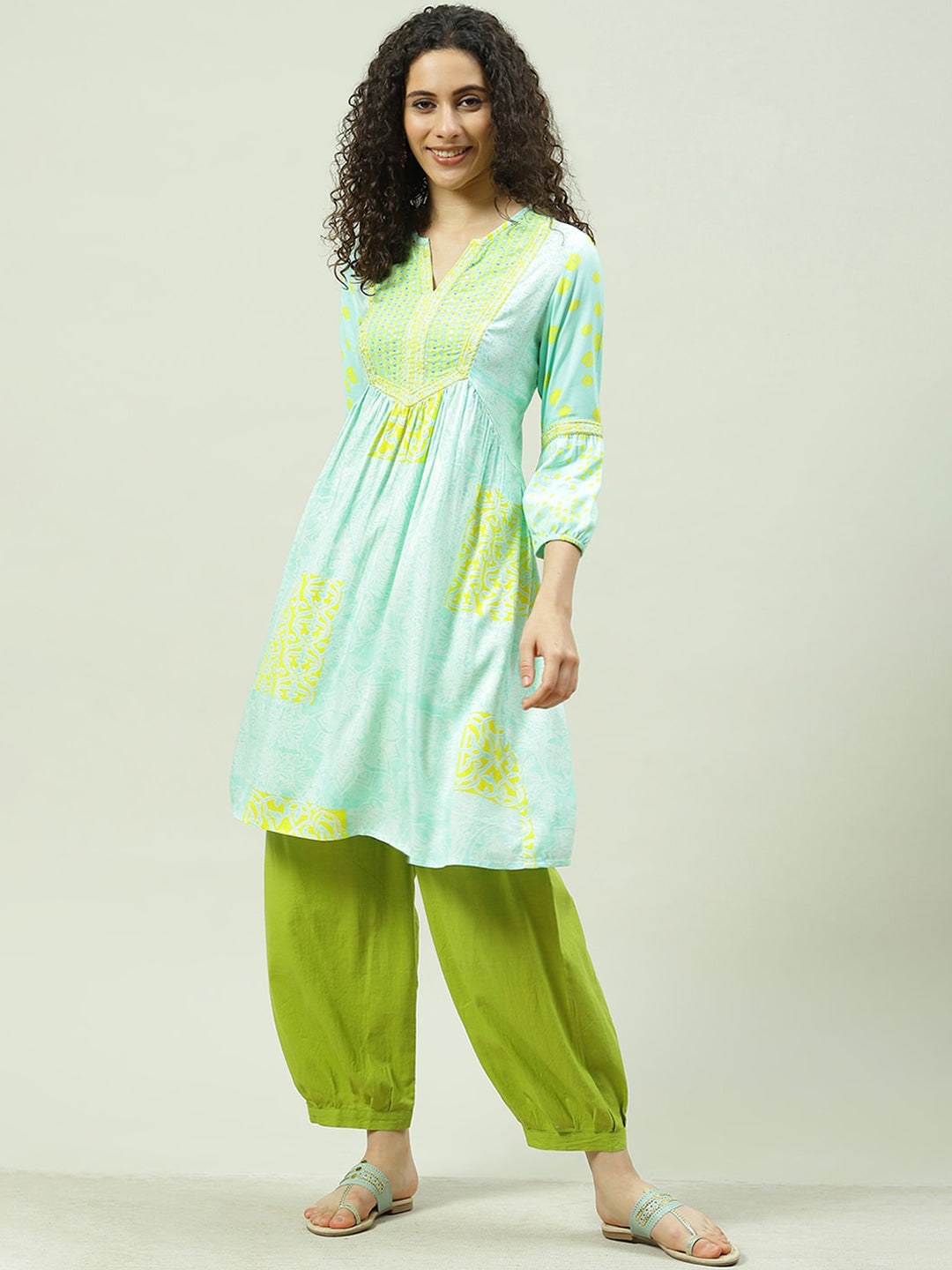 Biba Sequin Embroidered Cuff Sleeves Thread Work Kurta - Distacart