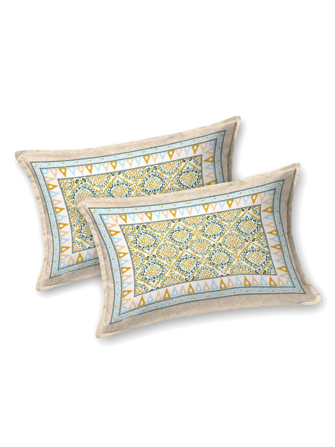 BELLA CASA Green & Blue Ethnic Motifs Cotton 180 TC King Bedsheet With 2 Pillow Covers - Distacart