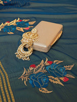 Thumbnail for Sangria Green & Gold-Toned Embellished Pure Chiffon Saree - Distacart