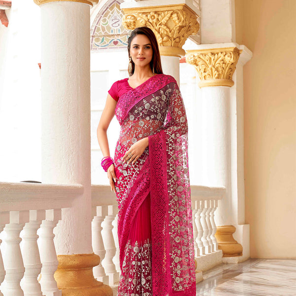 Tikhi Imli Embellished Beads and Stones Net Heavy Work Saree - Distacart