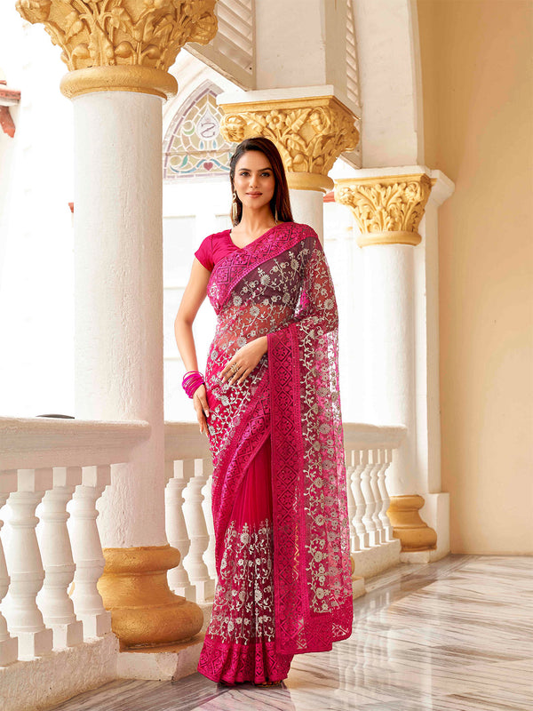 Tikhi Imli Embellished Beads and Stones Net Heavy Work Saree - Distacart
