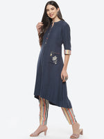 Thumbnail for Biba Women Navy Blue & Beige Kurta with Trousers - Distacart
