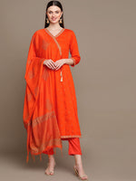 Thumbnail for HERE&NOW Ethnic Motifs Printed Thread Work Angrakha Kurta with Palazzos & Dupatta - Distacart