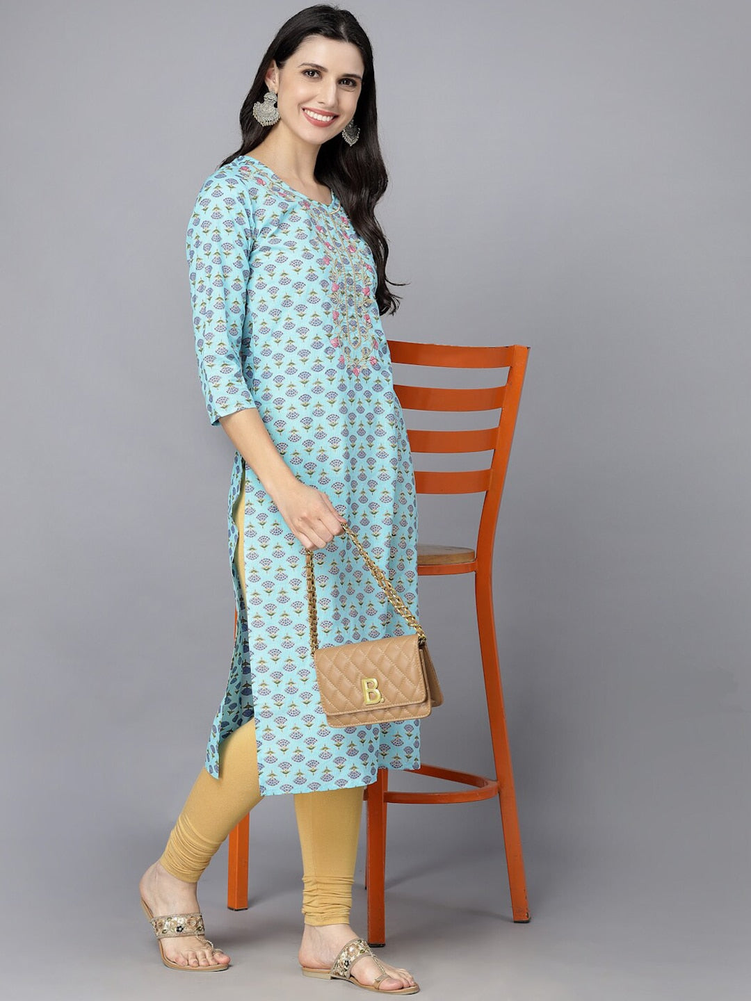 HERE&NOW Women Ethnic Motifs Printed Flared Sleeves Kurta - Distacart