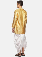 Thumbnail for Sethukrishna Men Gold-Toned Ethnic Motifs Angrakha Kurta with Dhoti Pants - Distacart