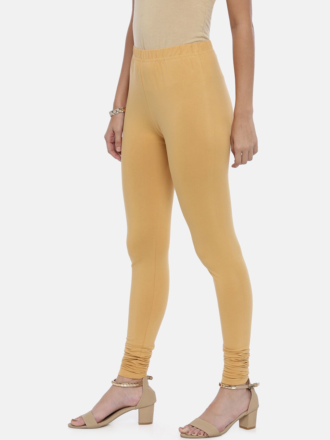 Souchii Beige Solid Slim-Fit Churidar-Length Leggings - Distacart