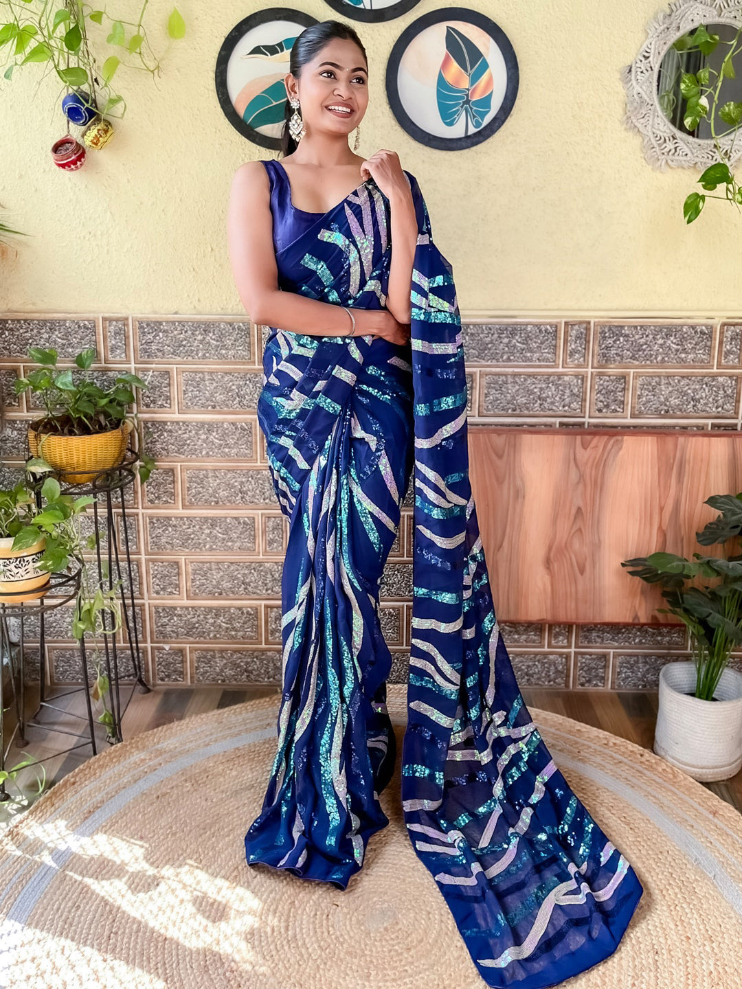 Mitera Embellished Sequinned Pure Georgette Saree - Distacart