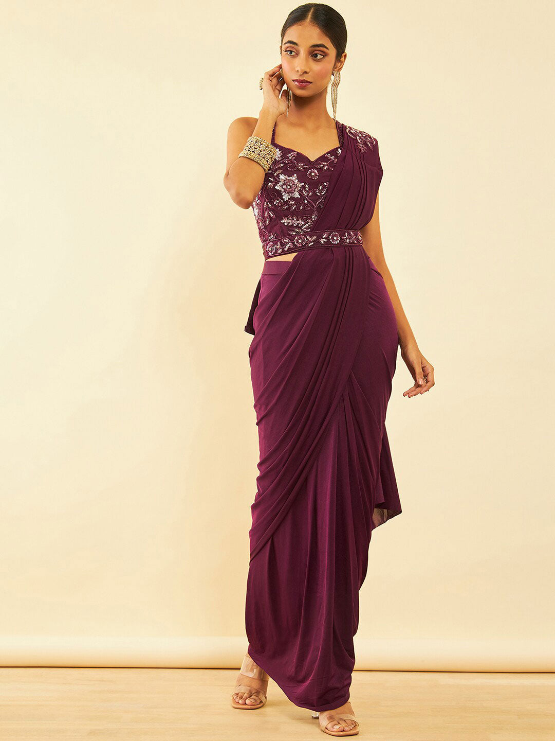 Soch Beads and Stones Embellished Ready to Wear Saree - Distacart