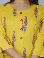 Thumbnail for HERE&NOW Women Mustard Yellow Floral Mirror Work Floral Kurta - Distacart