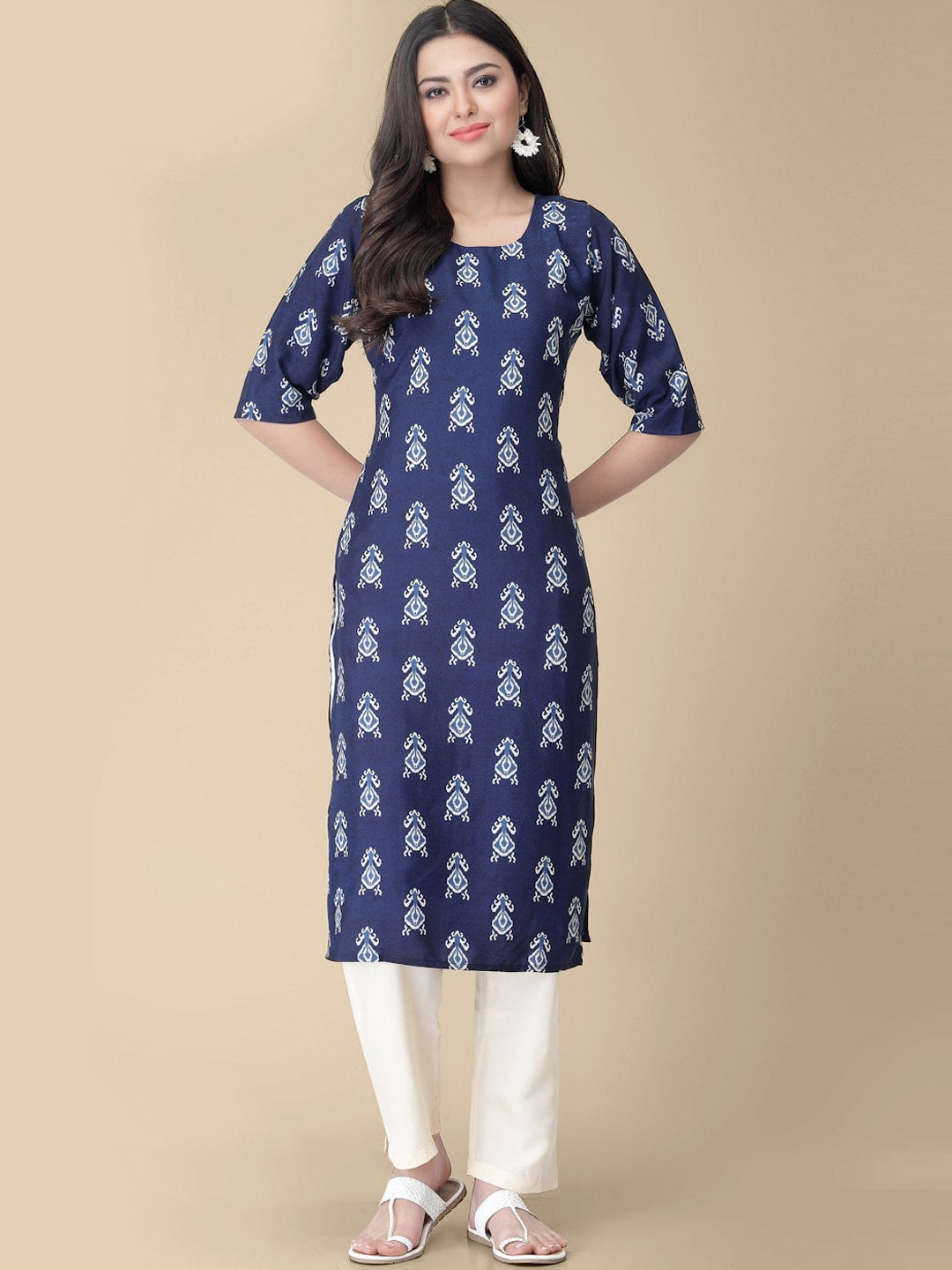 Kalini Ethnic Motifs Printed Round Neck Kurta with Trousers - Distacart
