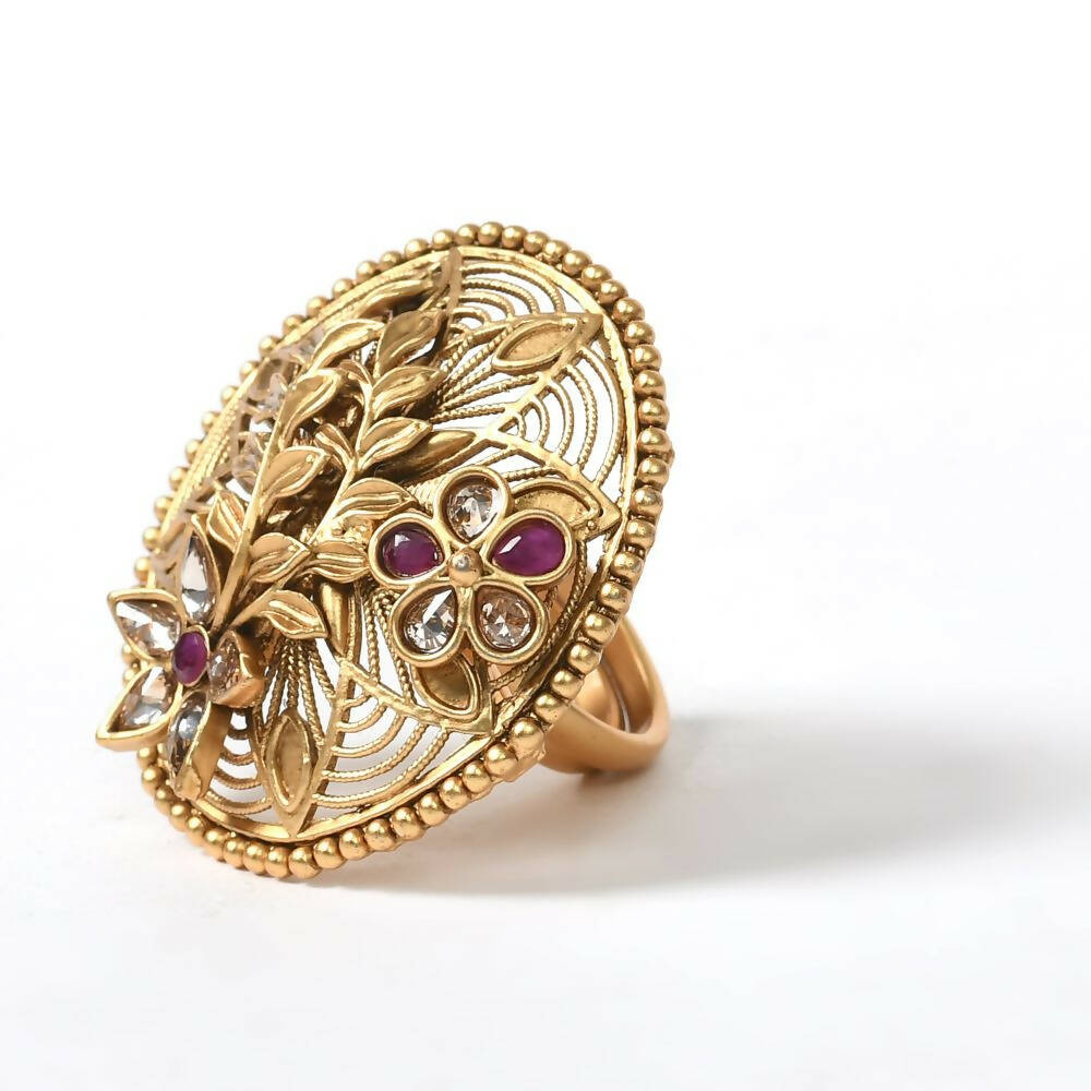 Mominos Fashion Joharkamal Gold-Plated Stone Studded Adjustable Finger Ring - Design 13 - Distacart