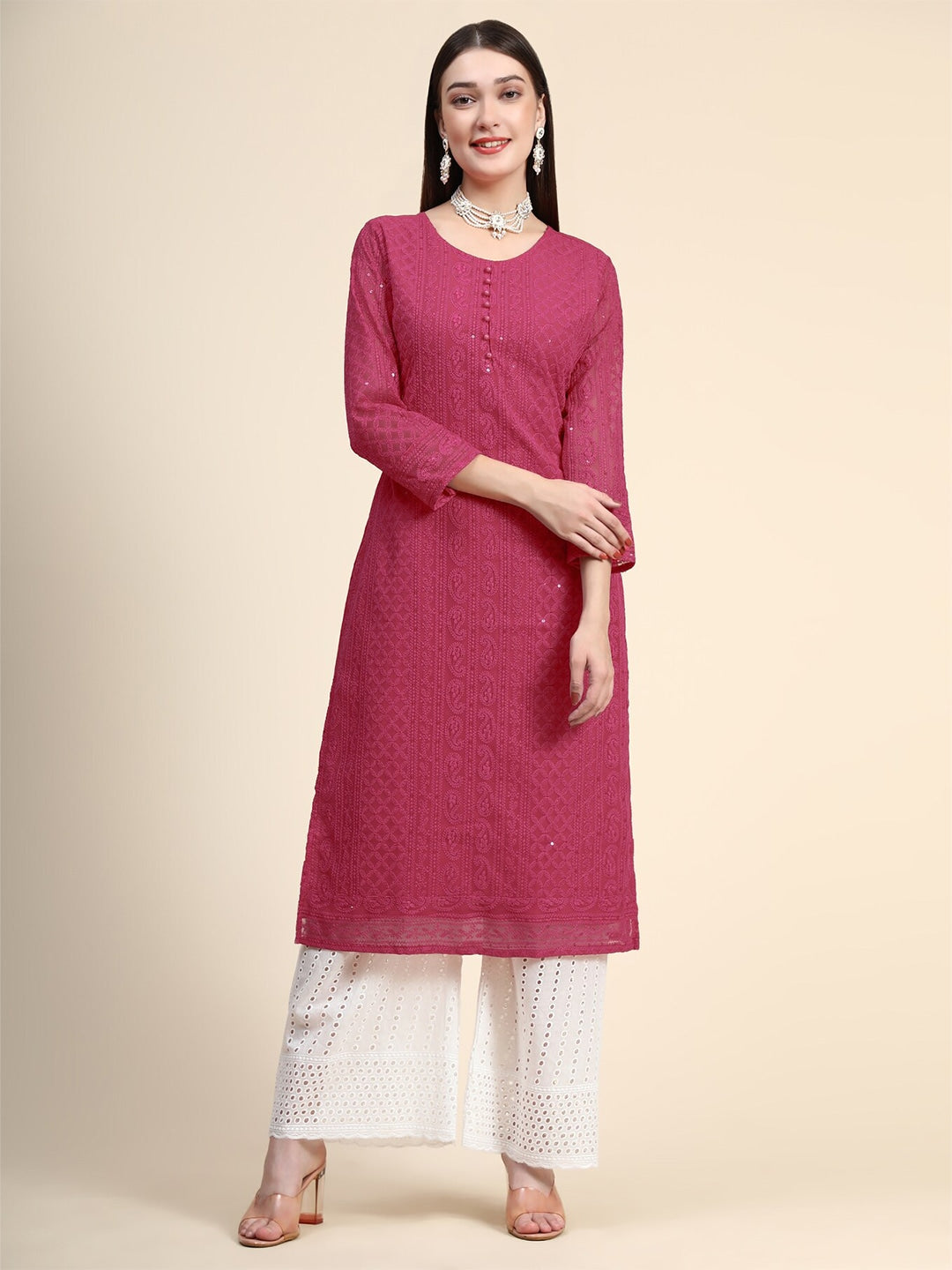 Kalini Women Pink Ethnic Motifs Embroidered Kurta - Distacart