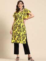 Thumbnail for Sangria Floral Print Flutter Sleeves Kurta - Distacart