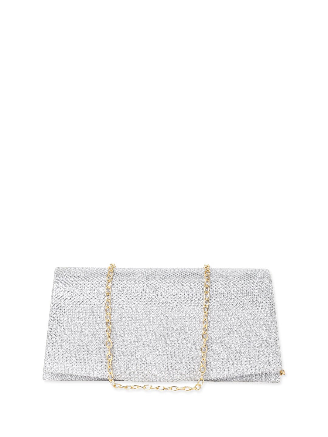 Rubans Textured Shimmery Foldover Clutch With Shoulder Strap - Distacart
