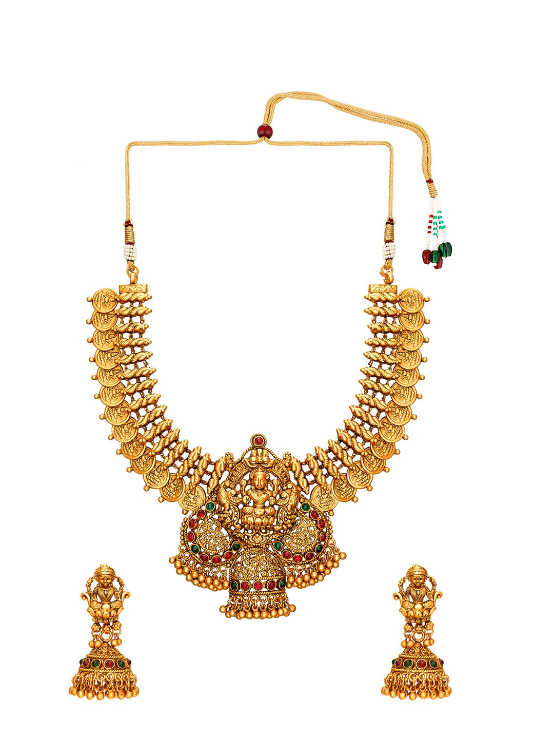 Aadita Gold-Toned Stone-Studded Temple Jewelry Set - Distacart