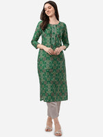 Thumbnail for HERE&NOW Women Green Bandhani Printed Gotta Patti Pure Silk Kurta with Trousers - Distacart