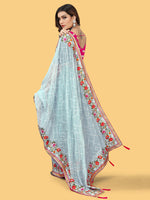 Thumbnail for Sangria Grey & Red Geometric Embroidered Organza Sungudi Sarees - Distacart