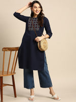 Thumbnail for Sangria Women Geometric Yoke Design Kurta - Distacart