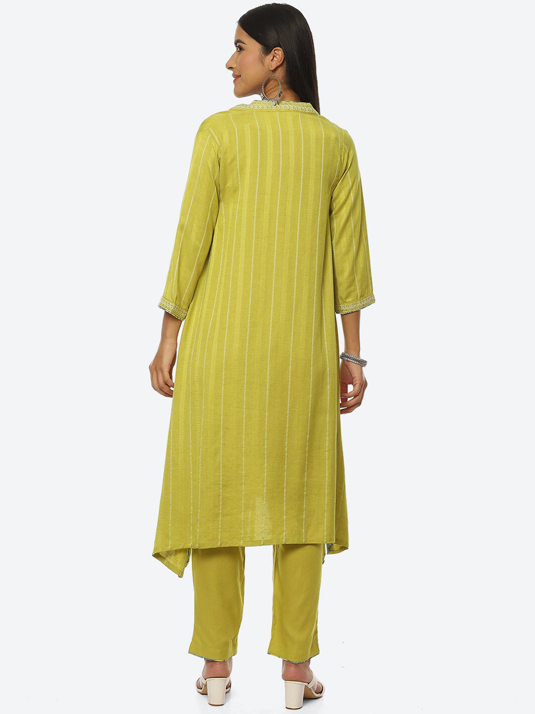 Biba Striped Thread Work Kurta with Trousers - Distacart