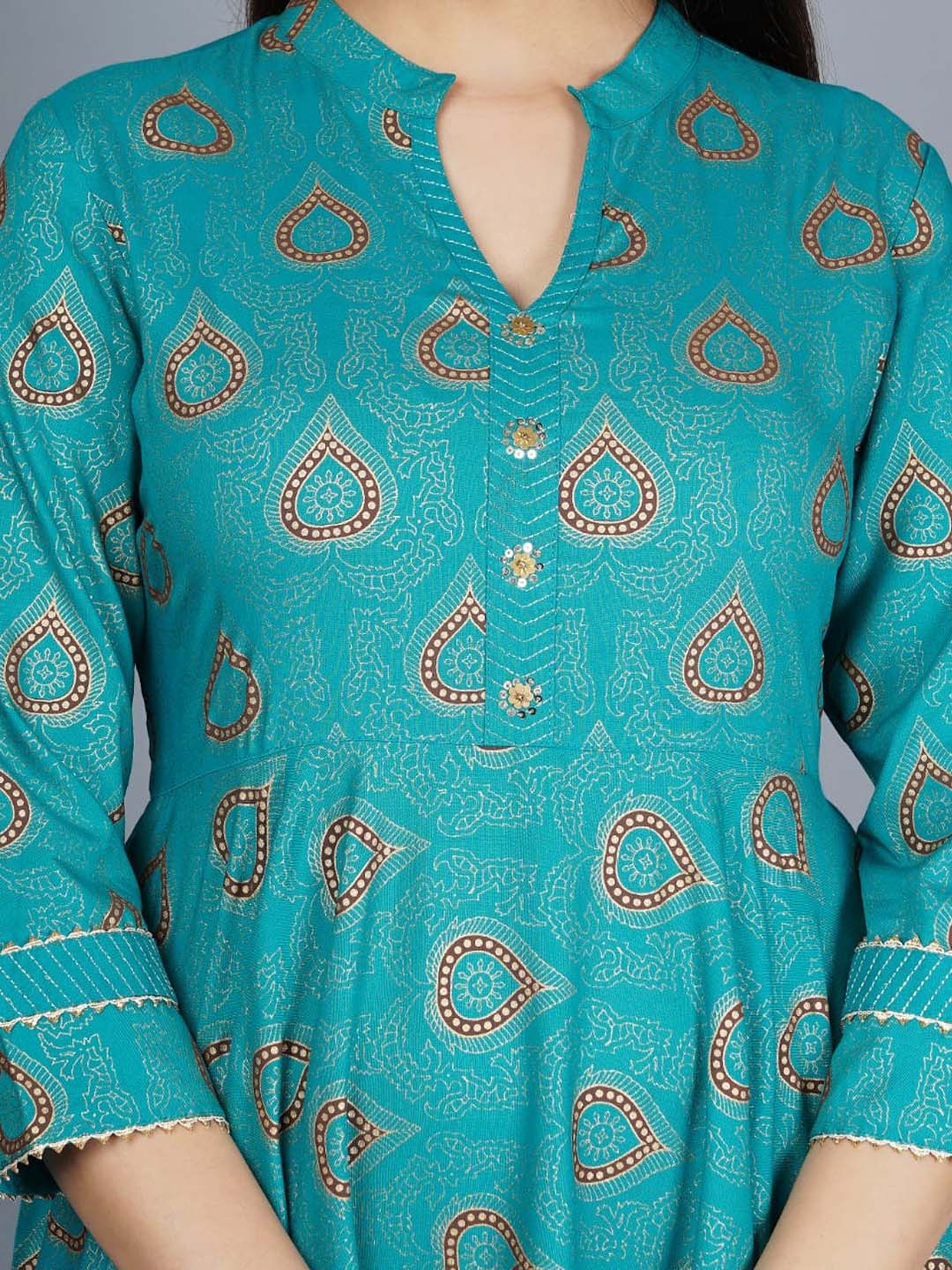 Kalini Women Green Ethnic Motifs Embroidered Keyhole Neck Flared Sleeves Anarkali Kurta - Distacart