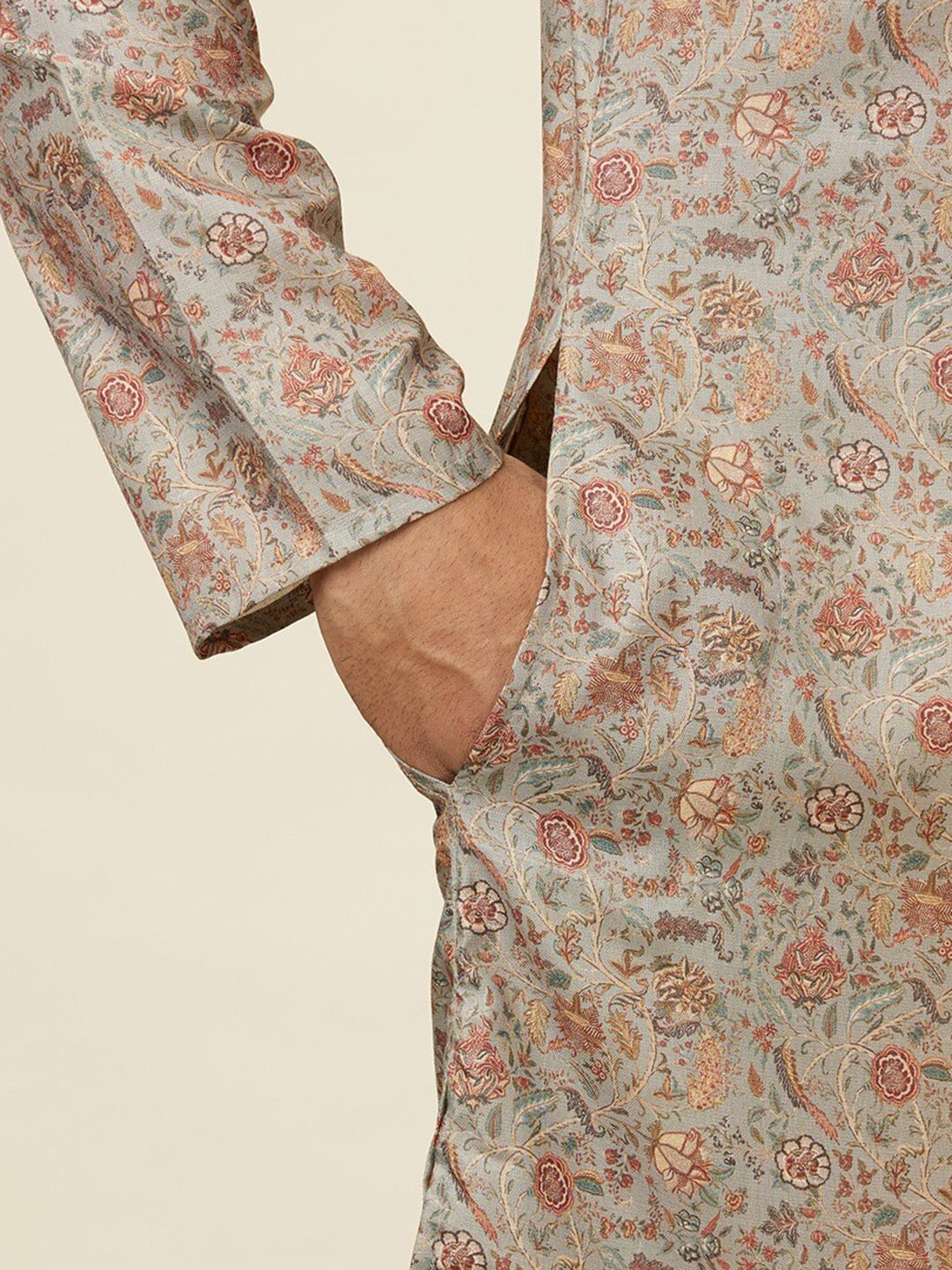 Manyavar Ethnic Motifs Printed Regular Pure Silk Kurta with Churidar - Distacart