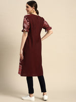 Thumbnail for Sangria Women Ethnic Motifs Printed Puff Sleeves Straight Kurta - Distacart