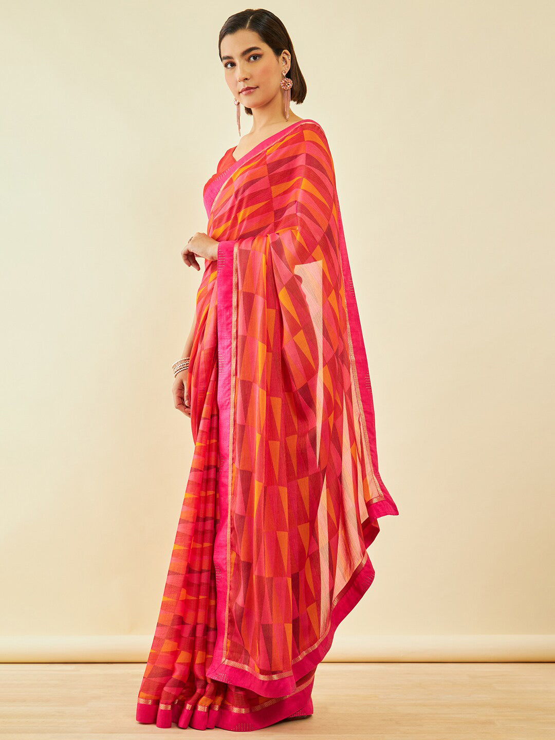 Soch Coral Geometric Printed Beads and Stones Saree - Distacart