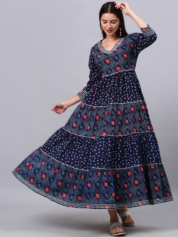 Kalini Women Navy Blue Floral Printed Thread Work Indie Prints Anarkali Kurta - Distacart