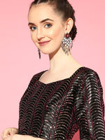 Thumbnail for Saree Mall Burgundy Striped Poly Georgette Party Wear Saree with Matching Blouse - Distacart