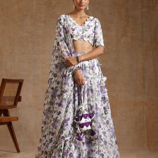Pomcha Jaipur White Gul Jamini Lehenga Set - Distacart