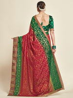 Thumbnail for Sangria Red & Green Woven Design Zari Poly Georgette Bandhani Saree - Distacart