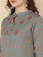 Thumbnail for HERE&NOW Women Grey Ethnic Motifs Printed Gotta Patti Kurta with Trouser & Dupatta - Distacart