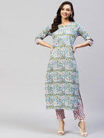 Thumbnail for Kalini Women Blue Ethnic Motifs Printed Kurta with Trousers - Distacart