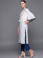 Thumbnail for Biba Women White & Blue Printed Straight Kurta - Distacart