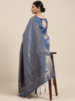 Thumbnail for Saree Mall Navy Blue Ethnic Motifs Zari Silk Blend Banarasi Saree - Distacart