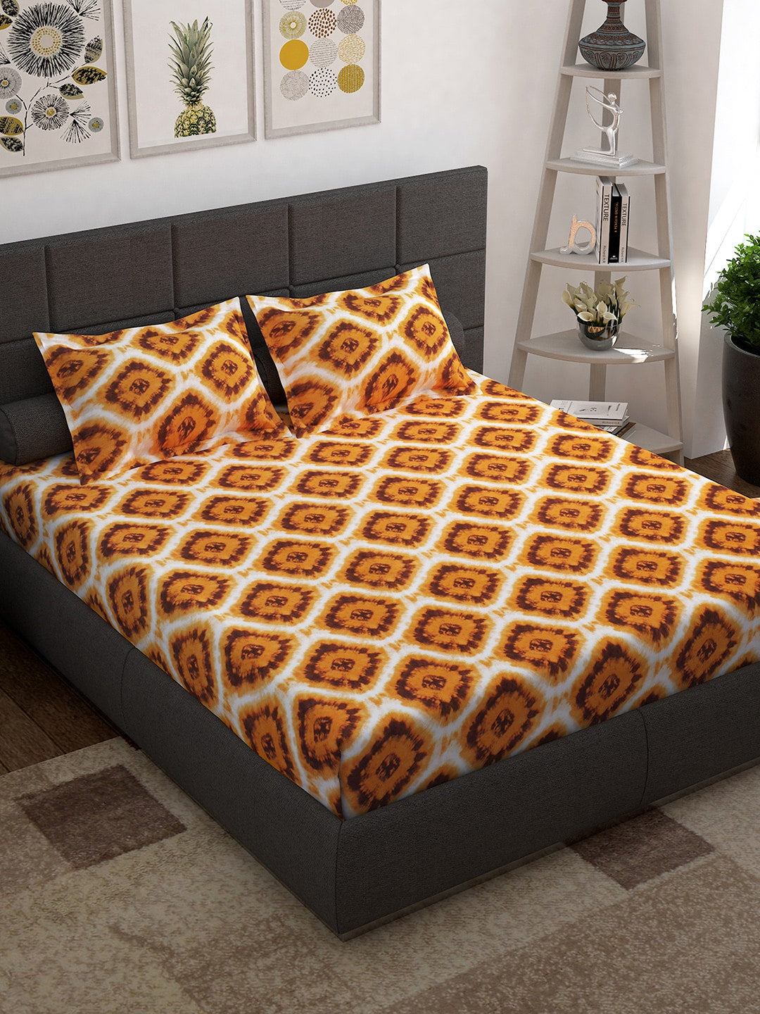 Story@home Unisex Yellow Geometric Cotton 152 TC 1 King Size Bedsheet with 2 Pillow Covers - Distacart