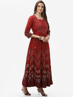Thumbnail for Biba Women Red Ethnic Motifs Embroidered Mirror Work Anarkali Kurta - Distacart