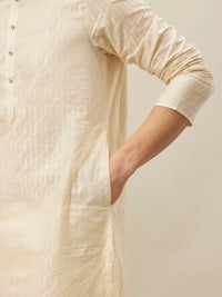Thumbnail for Manyavar Self Design Mandarin Collar Pure Cotton Kurta With Pyjamas - Distacart