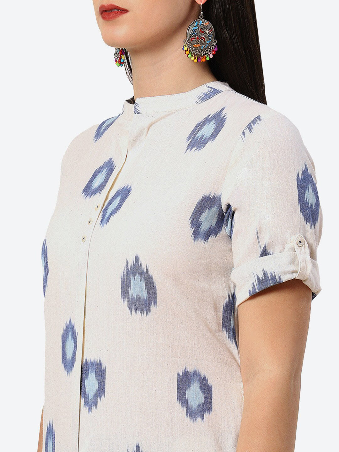 Biba Abstract Printed Roll-Up Sleeves Mandarin Collar Kurta with Palazzos & Dupatta - Distacart