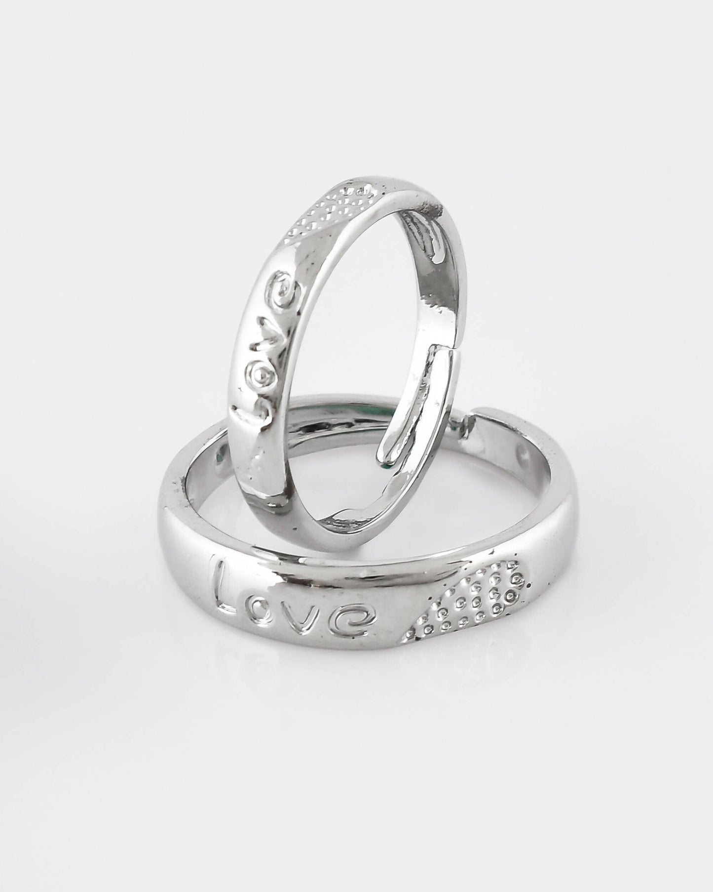 VOJ Stainless Steel Cubic Zirconia Silver Plated Adjustable Ring Set for Couple - Distacart