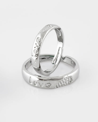 VOJ Stainless Steel Cubic Zirconia Silver Plated Adjustable Ring Set for Couple - Distacart