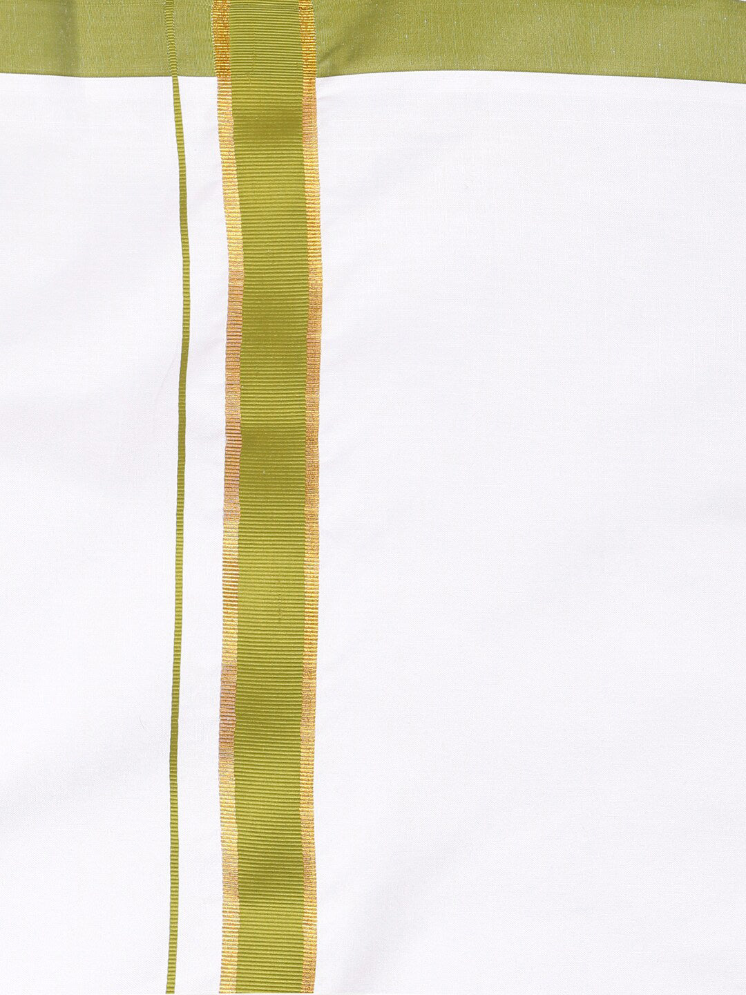 Sethukrishna Boys White & Green Cotton Shirt With Readymade Dhoti - Distacart