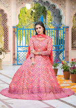 Thumbnail for Functional Designer Red-Orange Dola Silk Anarkali suit with Dupatta - Ramya - Distacart