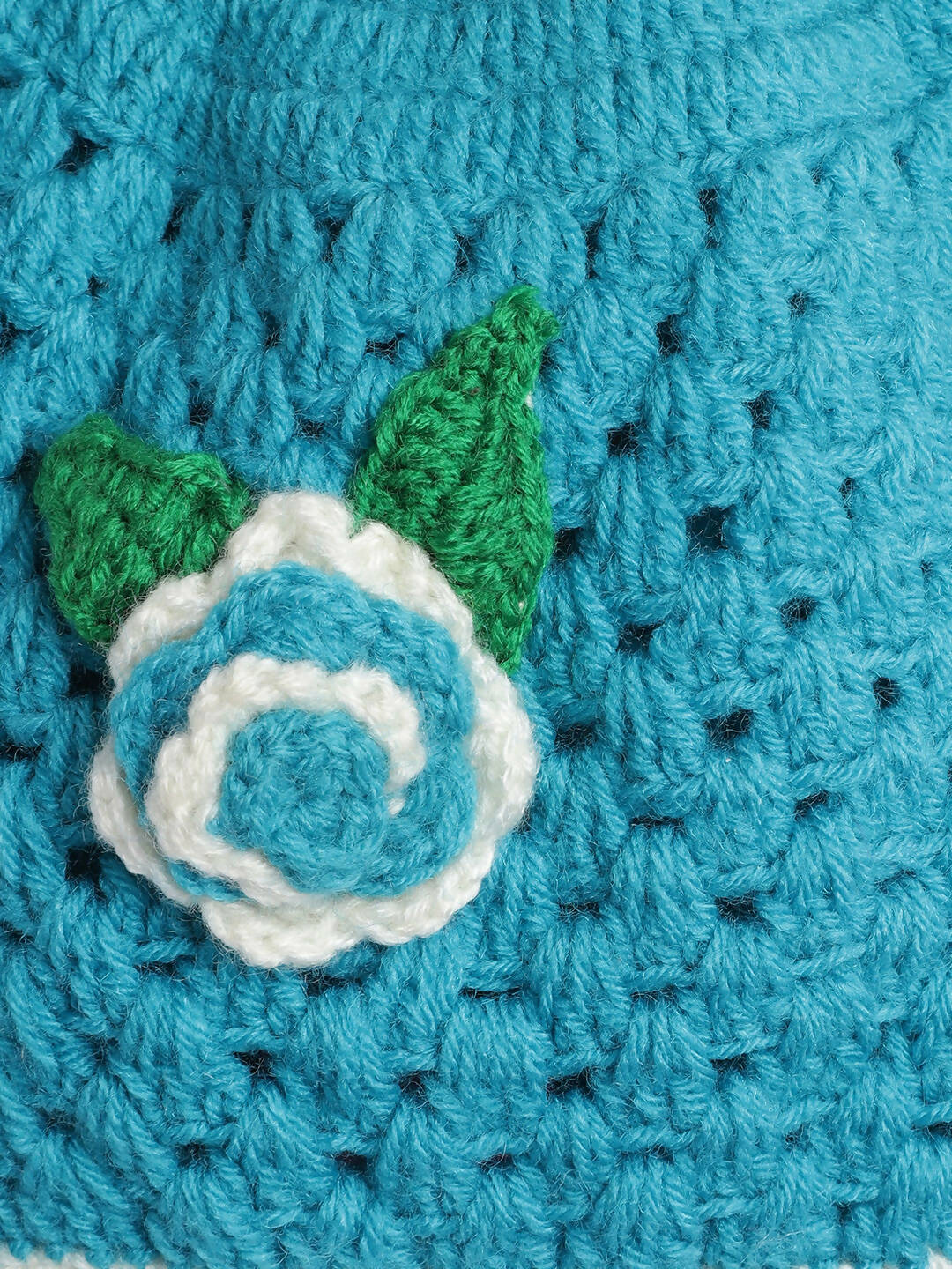 Chutput Kids Woollen Hand Knitted Flower Detailed Cap - Blue - Distacart