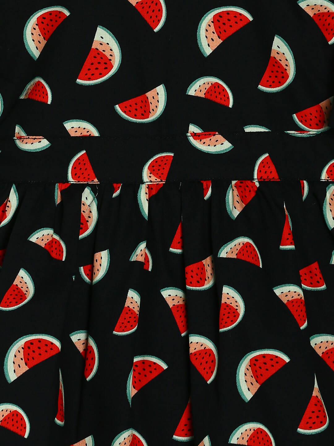 Manet Girls Cotton V Neck Frill Frock Watermelon Printed - Black - Distacart