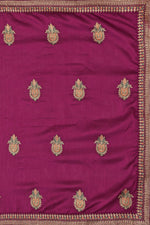 Thumbnail for Wine Chinon Embroidered Saree with Unstitched Blouse Piece - Roozal - Distacart